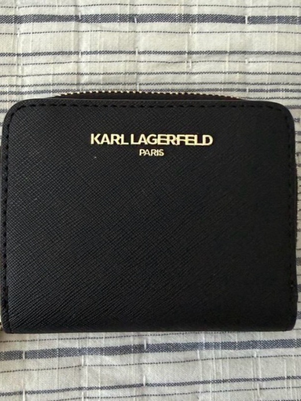 Karl Lagerfeld Black Wallet with Gold Zip Detail